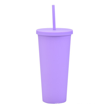 Customized DIY Double wall Matte Plastic Tumbler Acrylic Cups 22oz Pastel Colored Acrylic Cups with Lids and Straw